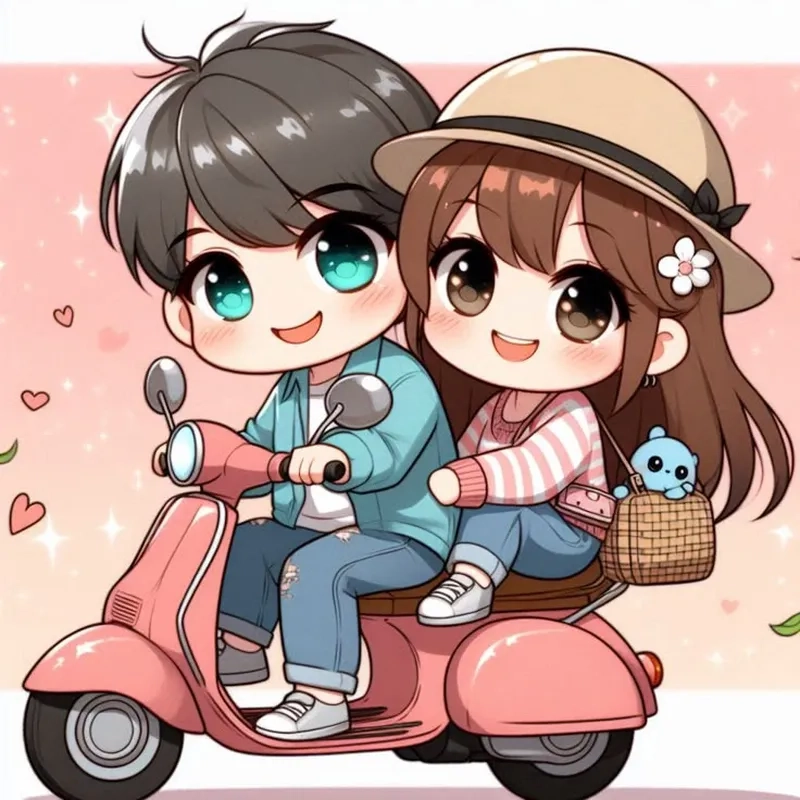 Chibi yêu nhau avatar đôi cute thể hiện tình yêu lãng mạn