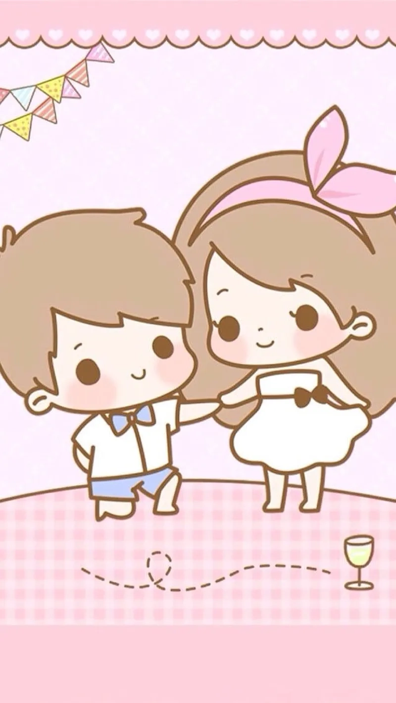 Chibi cute avatar đôi ảnh cặp làm mới màn hình khóa