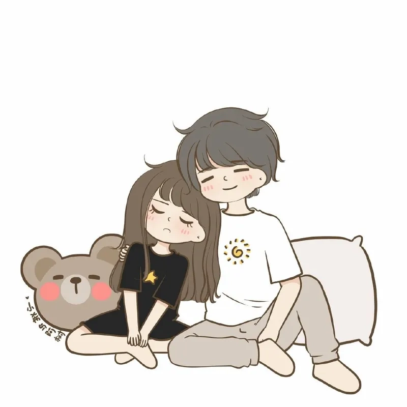 Ảnh cặp đôi yêu nhau chibi thể hiện tình cảm lãng mạn