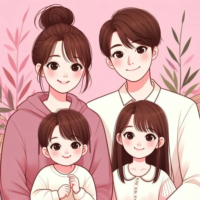 Khám phá ảnh đại gia đình chibi với phong cách siêu đáng yêu