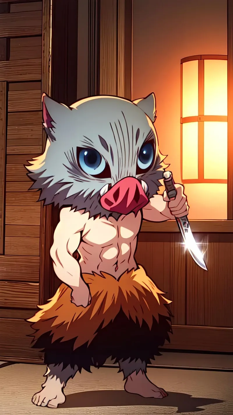 Hashibira Inosuke chibi mang phong cách Demon Slayer