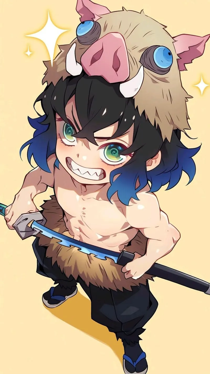 Hình nền Inosuke chibi làm mới màn hình điện thoại