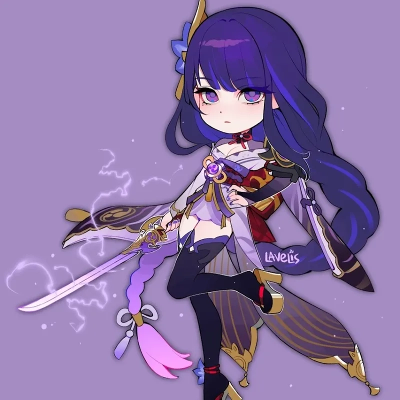Ngắm Raiden Shogun Genshin chibi trong phong cách anime cute