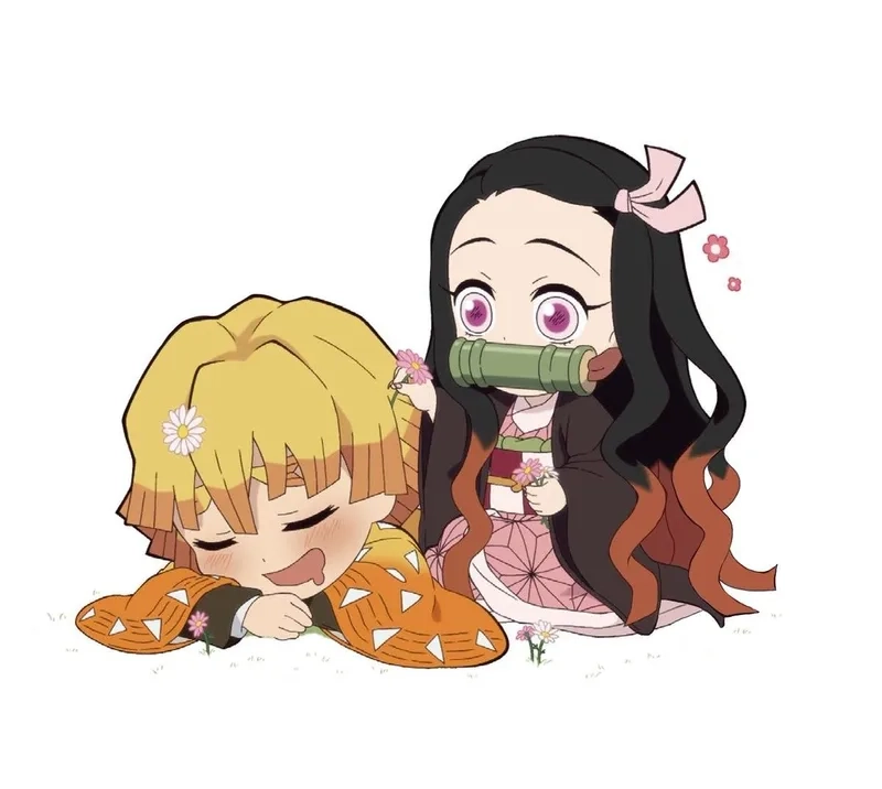 Hình nền thanh gươm diệt quỷ chibi làm mới giao diện điện thoại