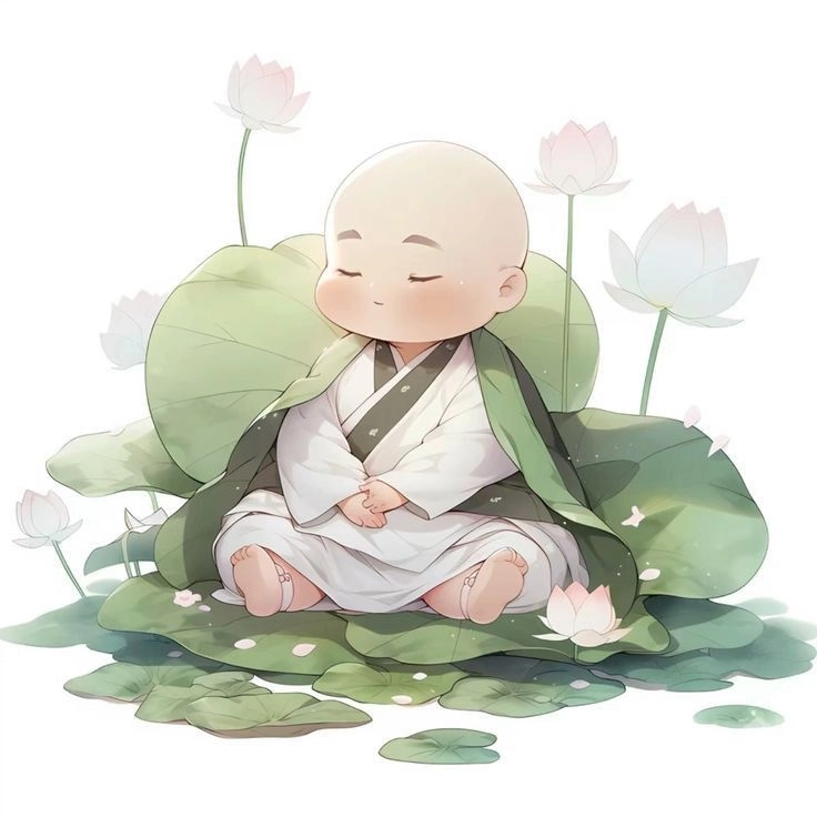 Bình an cùng ảnh chú tiểu ngồi thiền nhẹ nhàng