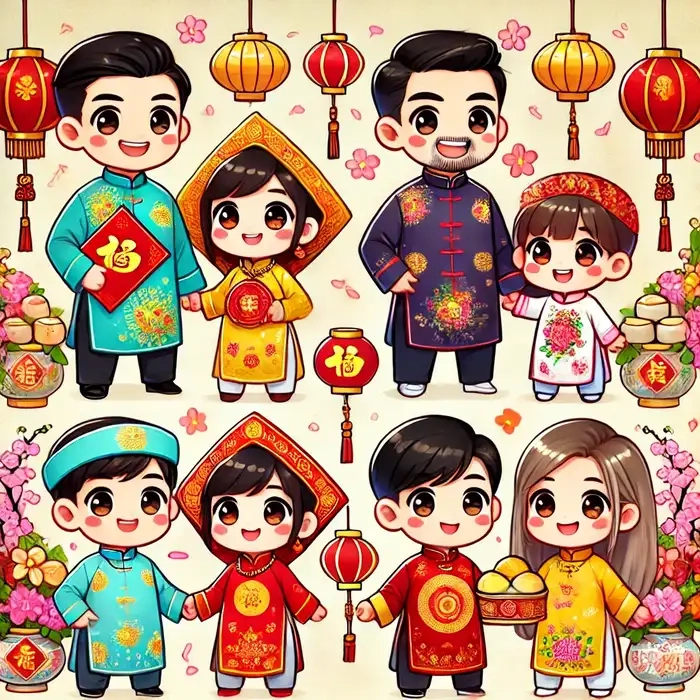 Trang trí màn hình bằng hình nền tết chibi dễ thương