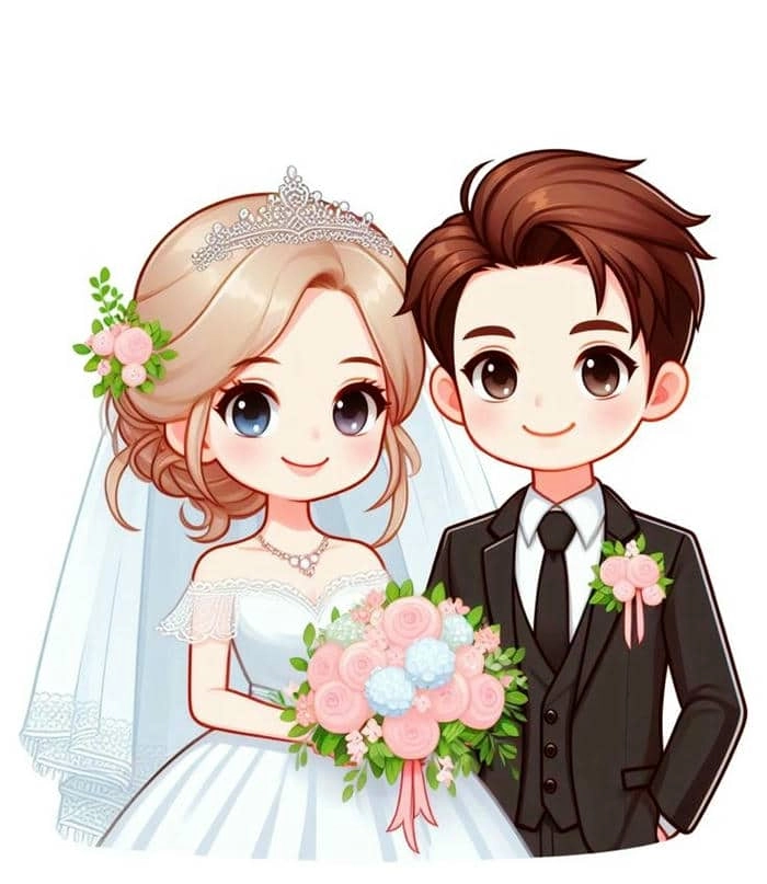 Bộ chibi cô dâu chú rể áo dài truyền thống