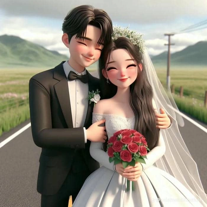 Mẫu cô dâu chú rể chibi áo dài đẹp