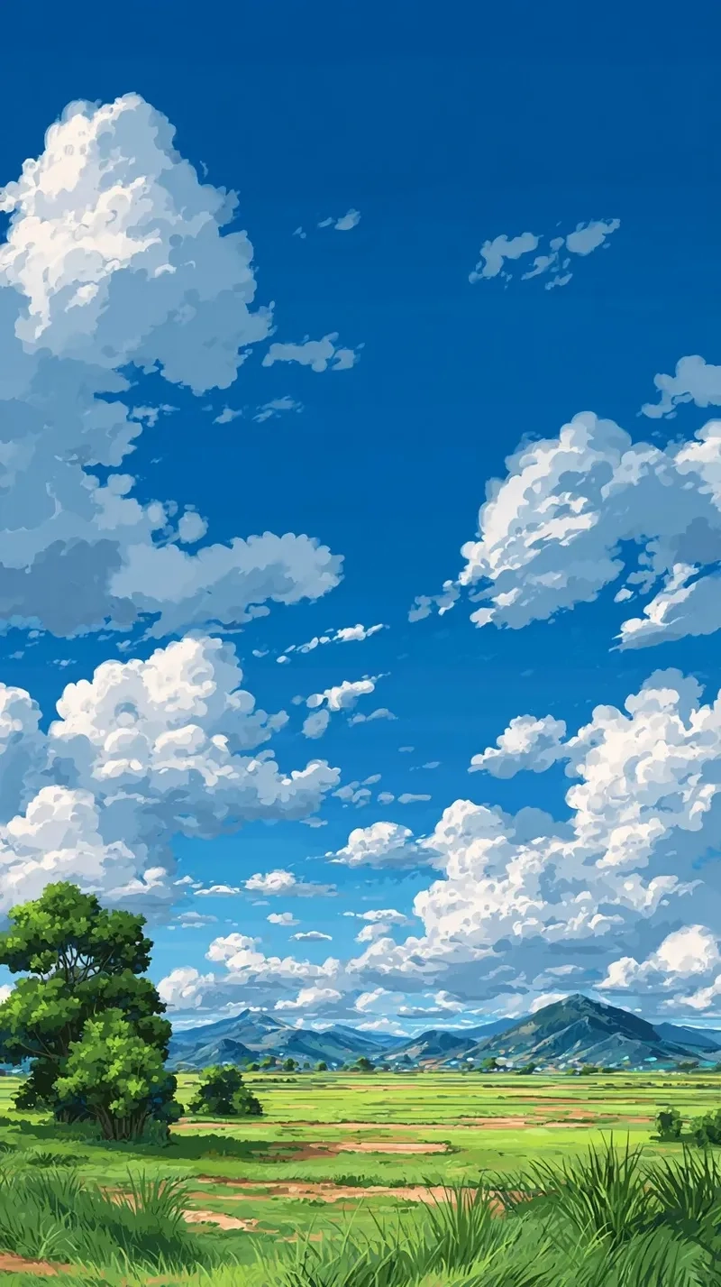 Bầu trời anime mây trắng nhẹ nhàng trôi lững lờ